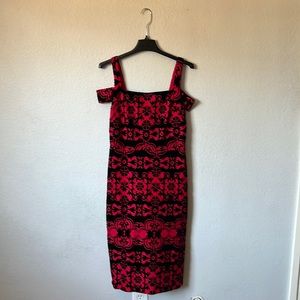 New York & Company-Mid Length Shift Dress-Red & Black-Size Small